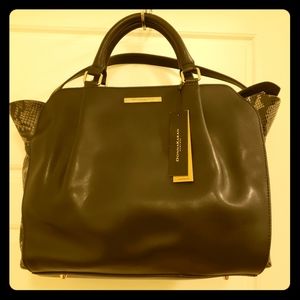 Donna Karan black satchel/croc side panels